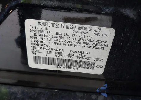 2015 Infiniti Q50 Premium from USA, damaged, VIN JN1BV7AR9FM423471